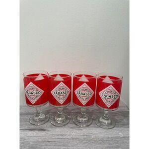 Tabasco Brand Pepper Sauce Bloody Mary Glasses Set of 4 Red Logo Barware Goblets